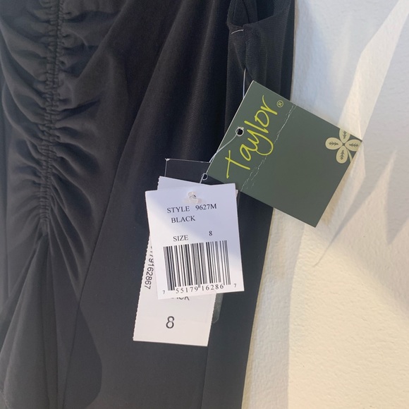 Taylor Black Ruched Ruffle V-Neck Flyaway Dress - Picture 5 of 8